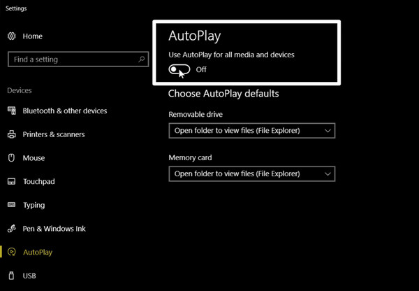 Disable Autoplay Windows 10