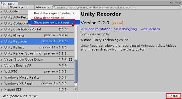 Unity 録画 - Unity Recorderをインストール
