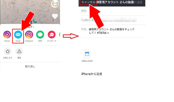メールでTiktok動画を保存