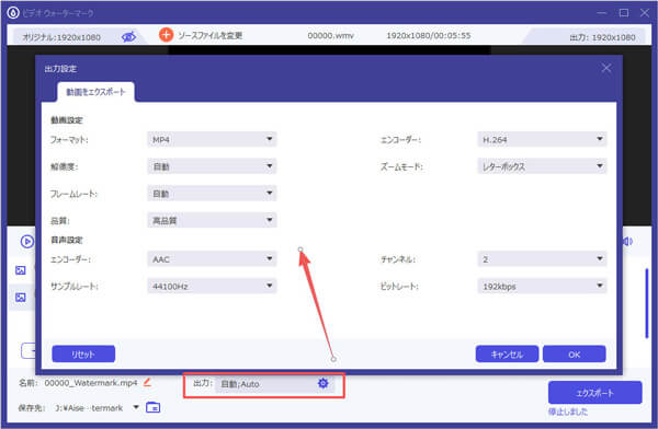 動画ファイルを出力