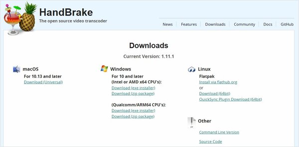 HandBrakeのダウンロード