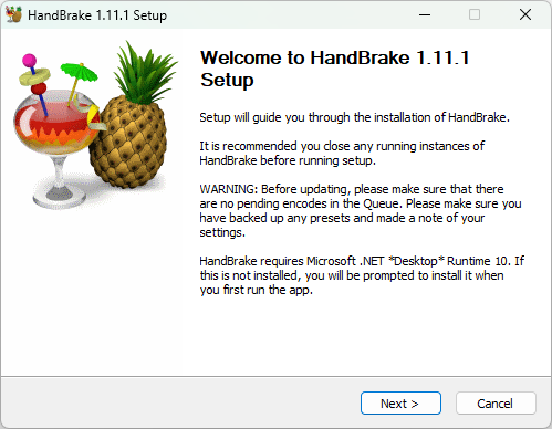 HandBrakeのインストーラー