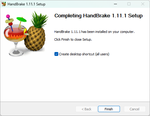 HandBrakeのインストールが完了